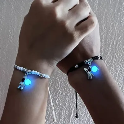 2Pcs Resin Luminous Bead Couple Bracelet